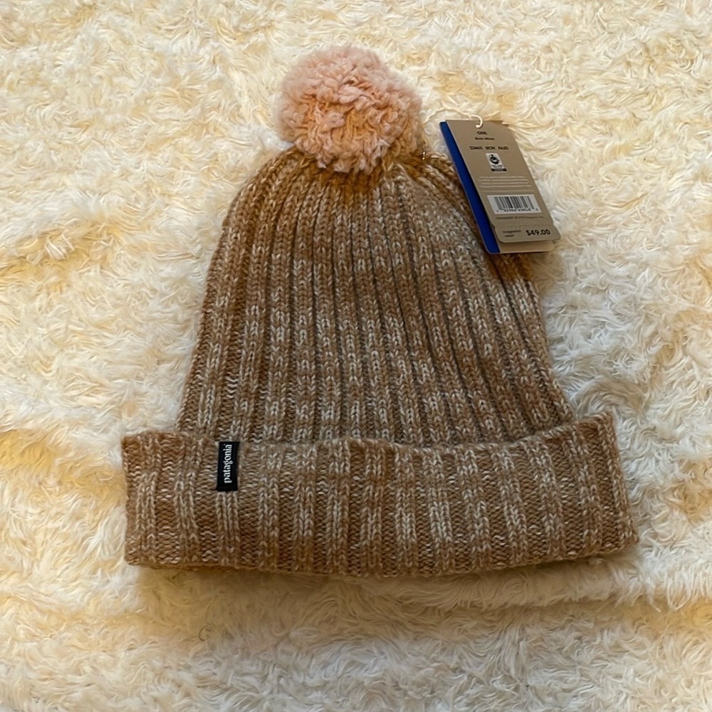 Patagonia Tan Knit Beanie with Pom